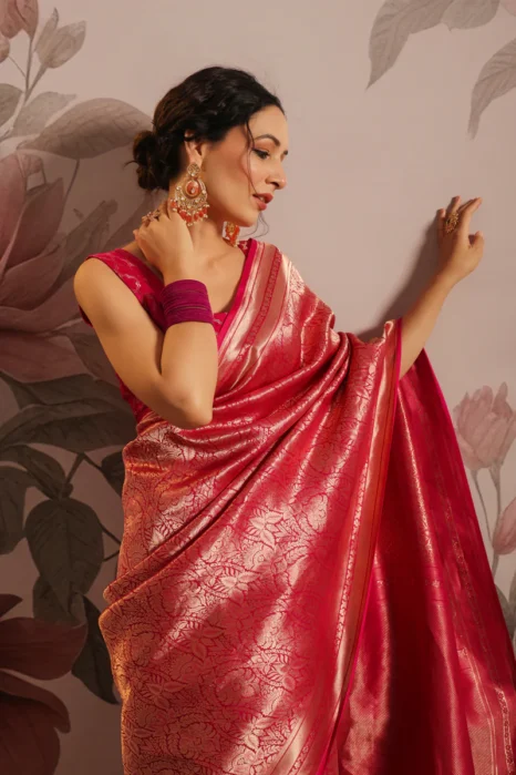 Pink Banarasi Katan Silk Saree