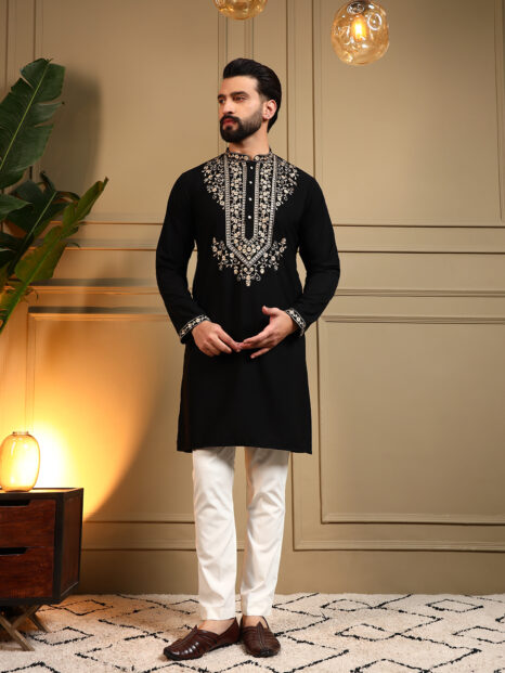 Black Heavy Embroidered Kurta