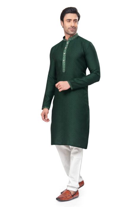 Divyamtrendzz Men’s Forest Green Embroidered Kurta – Premium Festive and Wedding Wear