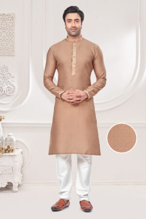 Divyamtrendzz Men’s Terracotta Solid Kurta – Premium Festive and Wedding Wear