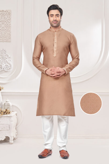 Divyamtrendzz Men’s Terracotta Solid Kurta – Premium Festive and Wedding Wear