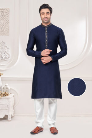 Divyamtrendzz Men’s Midnight Navy Embroidered Kurta – Premium Festive and Wedding Wear