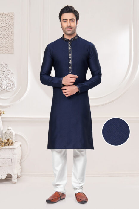 Divyamtrendzz Men’s Midnight Navy Embroidered Kurta – Premium Festive and Wedding Wear