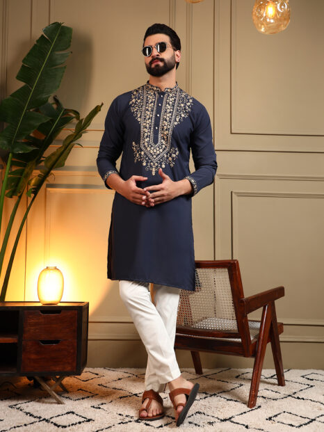 Navy Blue Heavy Embroidered Kurta