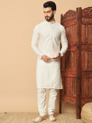 Ivory Embroidered Kurta – Premium festive and wedding wear