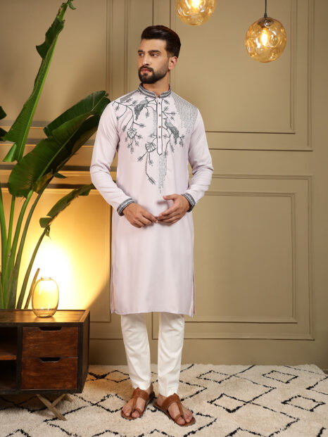 Light Pink Designer Embroidered Kurta