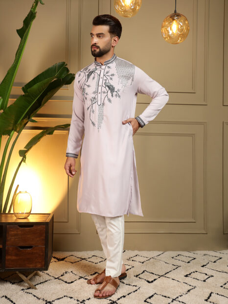 Light Pink Designer Embroidered Kurta