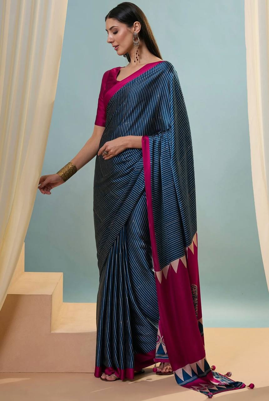 Blue Red colour Saree_1