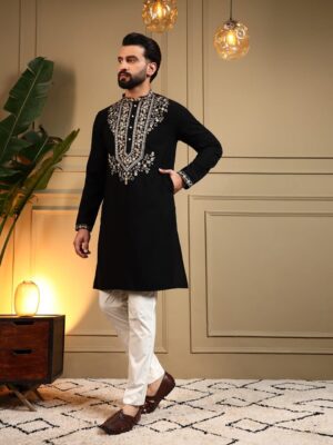 Black and Silver Embroidery Kurta