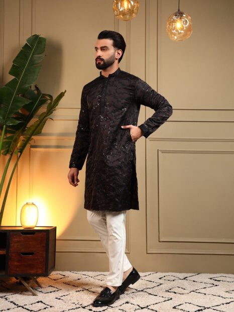 Black Wedding Wear Kurta
