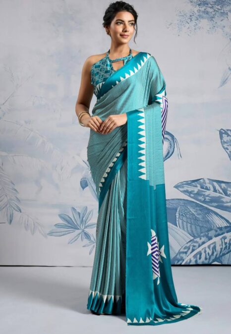 Teal Green Digital Printed Saree