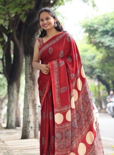 Digital Red Printed Saree
