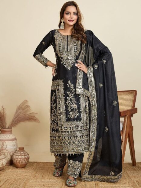 Black Embroidered Kurta Set